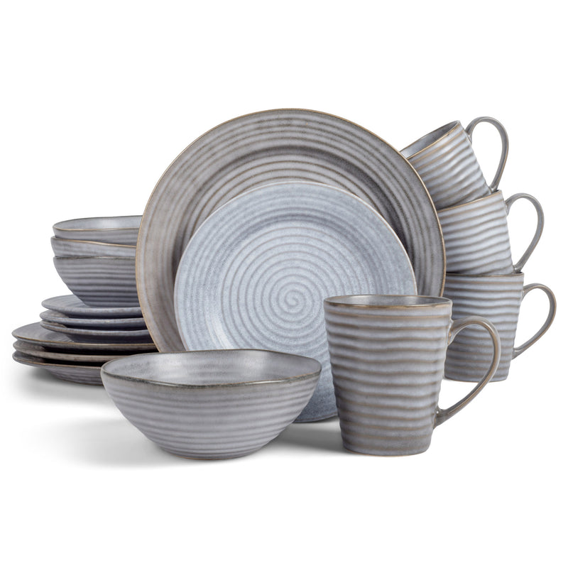 Modern Chic Ribbed Ceramic Stoneware Dinnerware 16 Piece Set - Service for 4, Slate Grey