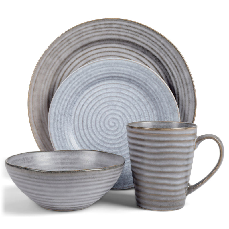 Modern Chic Ribbed Ceramic Stoneware Dinnerware 16 Piece Set - Service for 4, Slate Grey