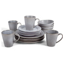 Modern Chic Ribbed Ceramic Stoneware Dinnerware 16 Piece Set - Service for 4, Slate Grey