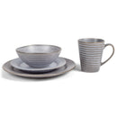 Modern Chic Ribbed Ceramic Stoneware Dinnerware 16 Piece Set - Service for 4, Slate Grey