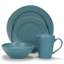 Elanze Designs Chic Ribbed Ceramic Stoneware Dinnerware 16 Piece Set - Service for 4, Turquoise