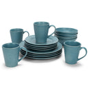 Elanze Designs Chic Ribbed Ceramic Stoneware Dinnerware 16 Piece Set - Service for 4, Turquoise