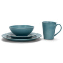 Elanze Designs Chic Ribbed Ceramic Stoneware Dinnerware 16 Piece Set - Service for 4, Turquoise