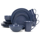 Elanze Designs Chic Ribbed Ceramic Stoneware Dinnerware 16 Piece Set - Service for 4, Royal Blue