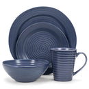 Elanze Designs Chic Ribbed Ceramic Stoneware Dinnerware 16 Piece Set - Service for 4, Royal Blue
