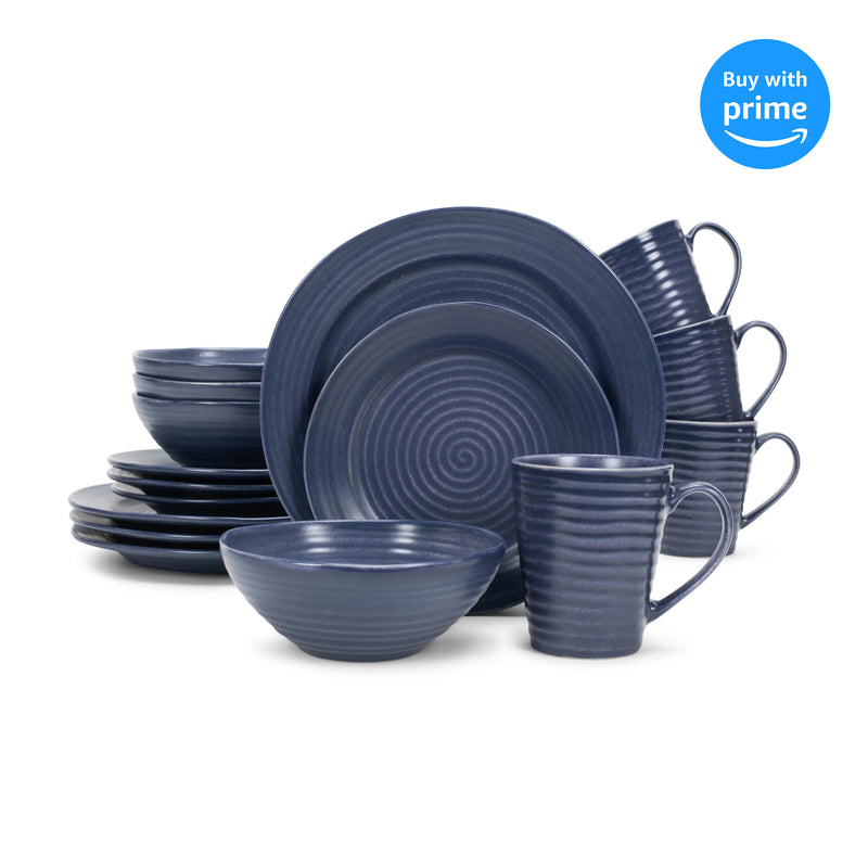 Complete set of Navy Blue Chic Ribbed Dinnerware 16 Piece Set