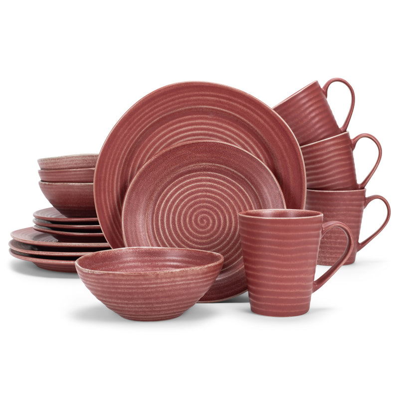 Elanze Designs Chic Ribbed Ceramic Stoneware Dinnerware 16 Piece Set - Service for 4, Red
