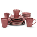 Elanze Designs Chic Ribbed Ceramic Stoneware Dinnerware 16 Piece Set - Service for 4, Red