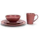 Elanze Designs Chic Ribbed Ceramic Stoneware Dinnerware 16 Piece Set - Service for 4, Red
