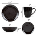 Elanze Designs Reactive Ceramic Dinnerware 16 Piece Set - Service for 4, Black