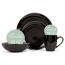 Elanze Designs Reactive Ceramic Dinnerware 16 Piece Set - Service for 4, Black