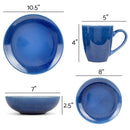 Elanze Designs Reactive Ceramic Dinnerware 16 Piece Set - Service for 4, Blue