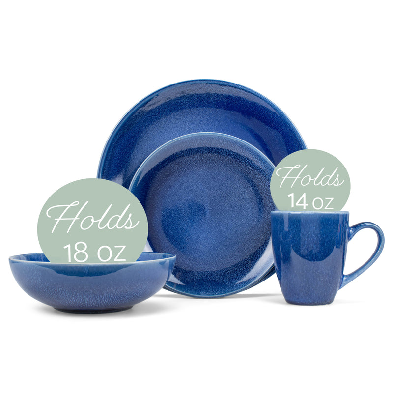 Elanze Designs Reactive Ceramic Dinnerware 16 Piece Set - Service for 4, Blue