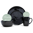 Elanze Designs Shiny Speckled Ceramic Dinnerware 16 Piece Set - Service for 4, Black