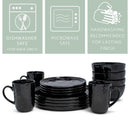Elanze Designs Shiny Speckled Ceramic Dinnerware 16 Piece Set - Service for 4, Black