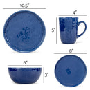 Elanze Designs Shiny Speckled Ceramic Dinnerware 16 Piece Set - Service for 4, Blue