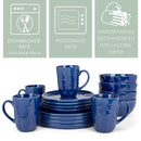 Elanze Designs Shiny Speckled Ceramic Dinnerware 16 Piece Set - Service for 4, Blue