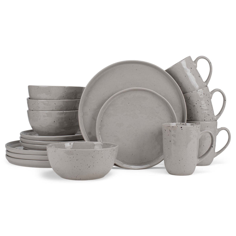 Elanze Designs Shiny Speckled Ceramic Dinnerware 16 Piece Set - Service for 4, Grey
