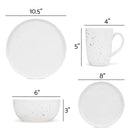 Elanze Designs Shiny Speckled Ceramic Dinnerware 16 Piece Set - Service for 4, White