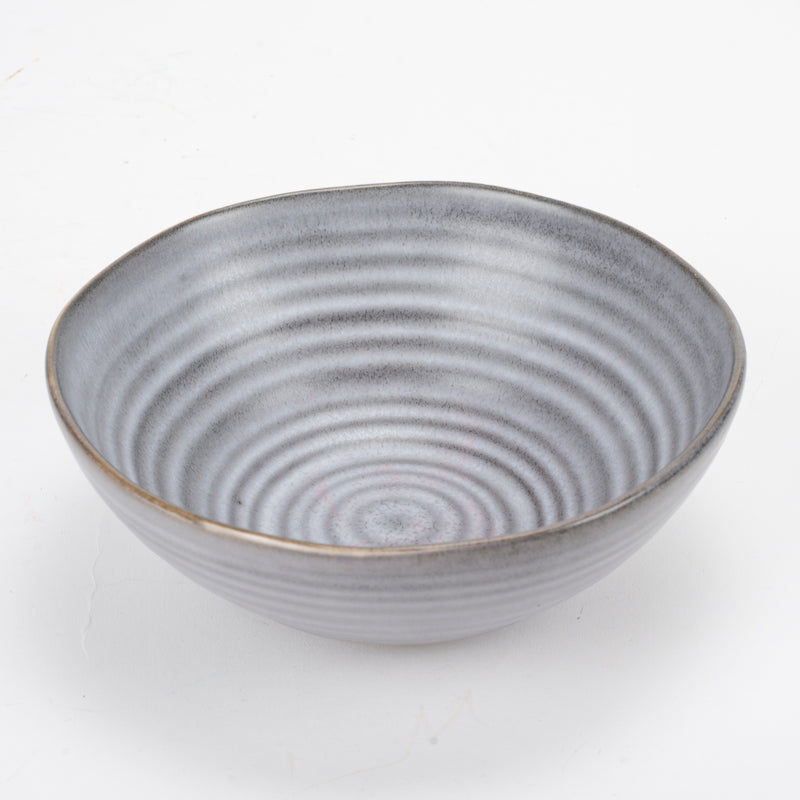 Modern Chic Ribbed Ceramic Stoneware Dinnerware Bowls Set of 4 - Slate Grey