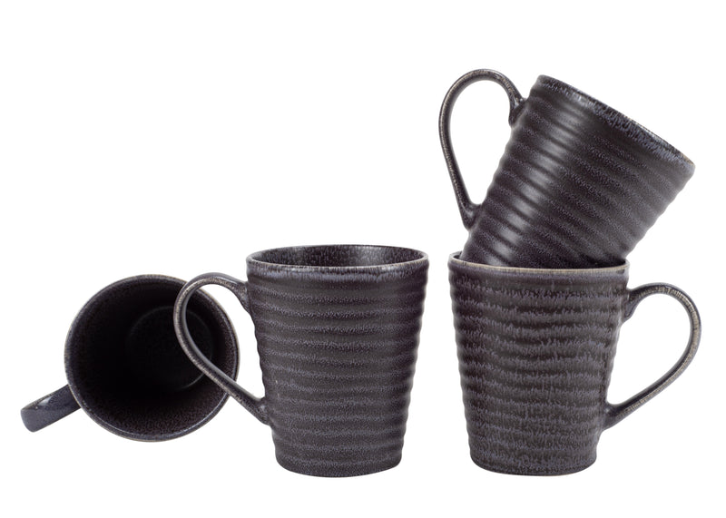 Complete set of Charcoal Grey Modern Chic Ribbed Dinnerware Matching Mug Set