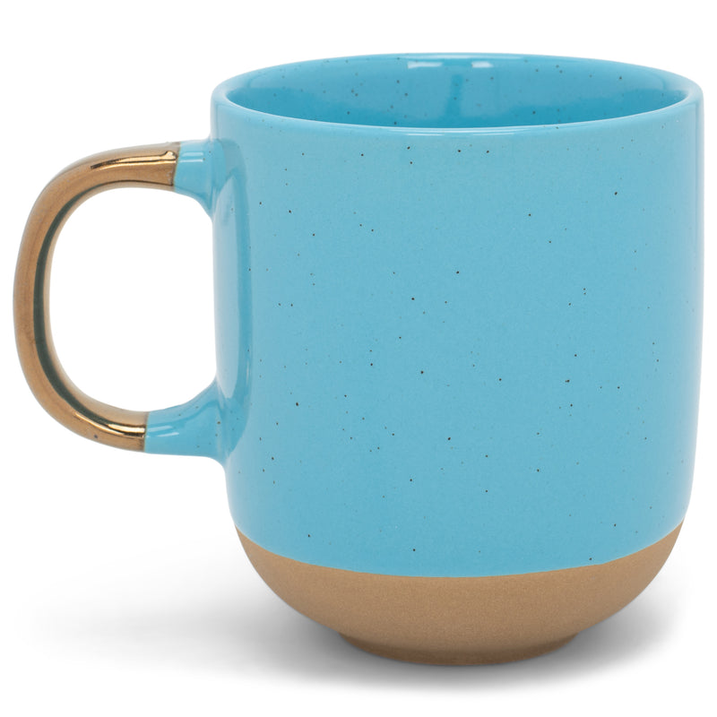 Elanze Designs Speckled 16 ounce Ceramic Mugs With Metallic Handle Set of 4, Blue