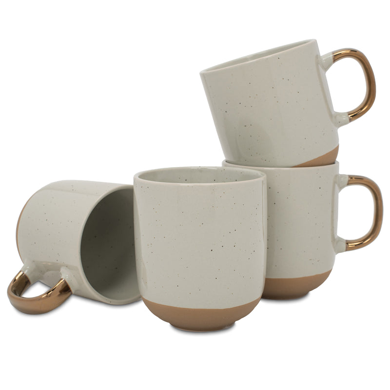 Elanze Designs Speckled 16 ounce Ceramic Mugs With Metallic Handle Set of 4, Grey