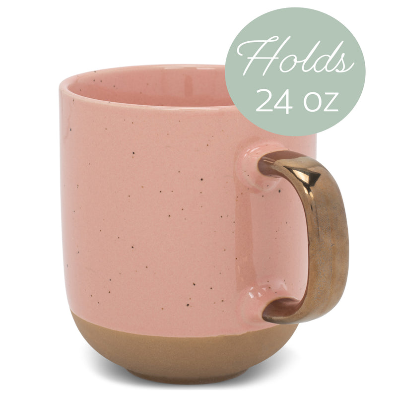 Elanze Designs Speckled 16 ounce Ceramic Mugs With Metallic Handle Set of 4, Pink