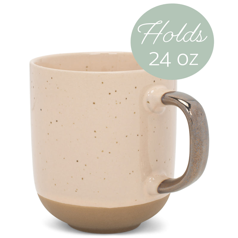 Elanze Designs Speckled 16 ounce Ceramic Mugs With Metallic Handle Set of 4, Tan