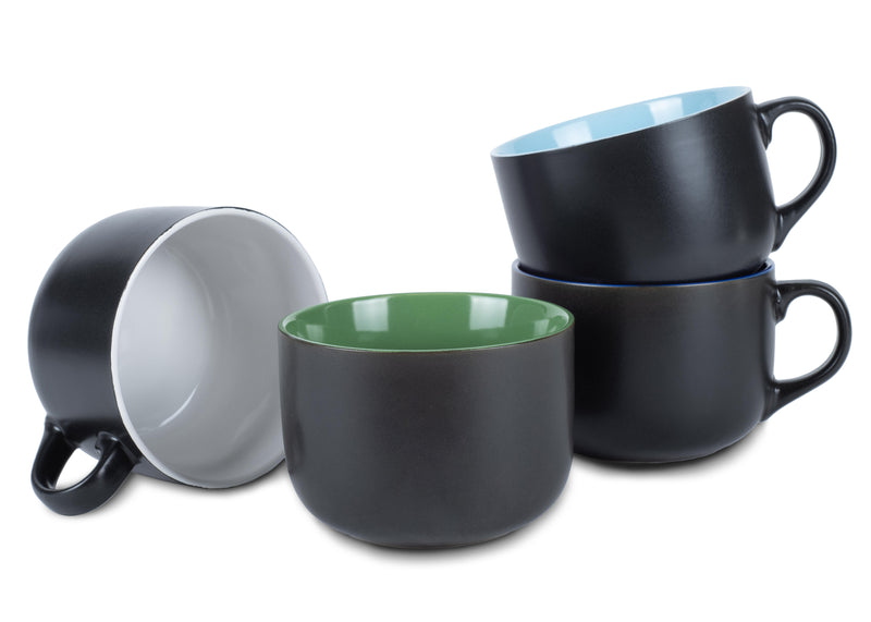 Elanze Designs Large Color Pop 24 ounce Ceramic Jumbo Soup Mugs Set of 4, Blue Green White