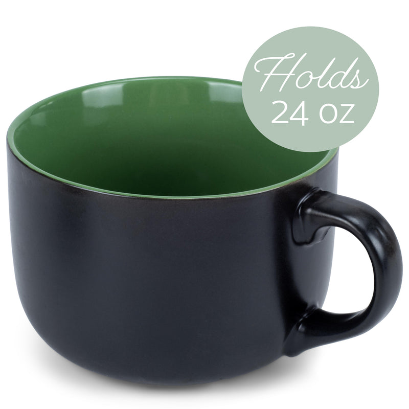 Elanze Designs Large Color Pop 24 ounce Ceramic Jumbo Soup Mugs Set of 4, Green