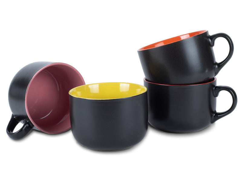 Elanze Designs Large Color Pop 24 ounce Ceramic Jumbo Soup Mugs Set of 4, Red Orange Yellow Pink
