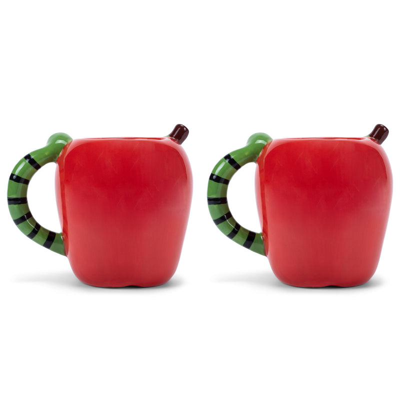 100 North Red Apple With Worm 18 ounce Glossy Ceramic Character Mugs Pack of 2