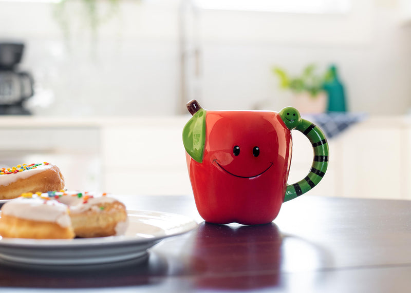 100 North Red Apple With Worm 18 ounce Glossy Ceramic Character Mugs Pack of 2