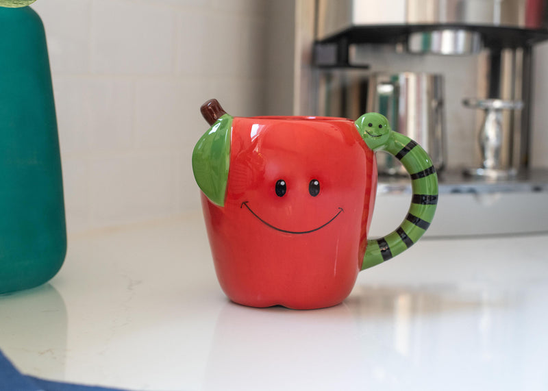 100 North Red Apple With Worm 18 ounce Glossy Ceramic Character Mug