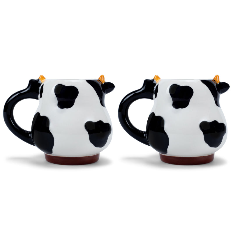 100 North Black and White Cow 18 ounce Glossy Ceramic Character Mugs Pack of 2