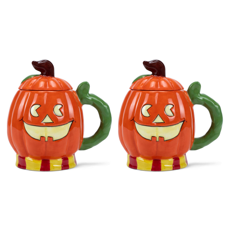100 North Pumpkin Jack O'Lantern 16 ounce Glossy Ceramic Character Mugs Pack of 2