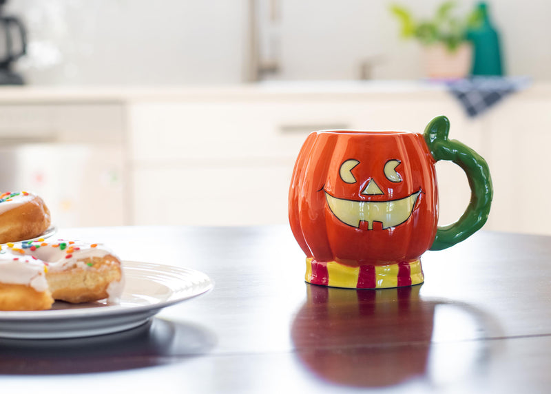 100 North Pumpkin Jack O'Lantern 16 ounce Glossy Ceramic Character Mugs Pack of 2