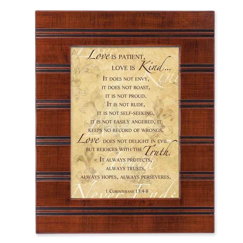 Front view of Love is Patient Love is Kind Beaded Board Wood Finish Photo Frame