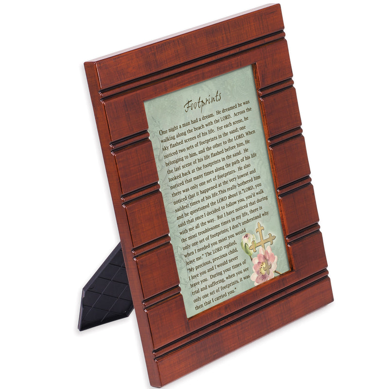 Front view of Footprints in the Sand Cross Beaded Board Wood Finish Photo Frame