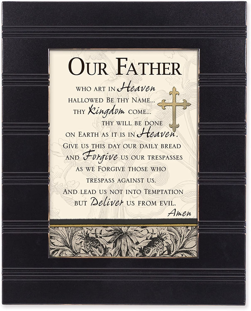 Front view of The Lords Prayer Our Father Cross Distressed Black Accent Photo Frame
