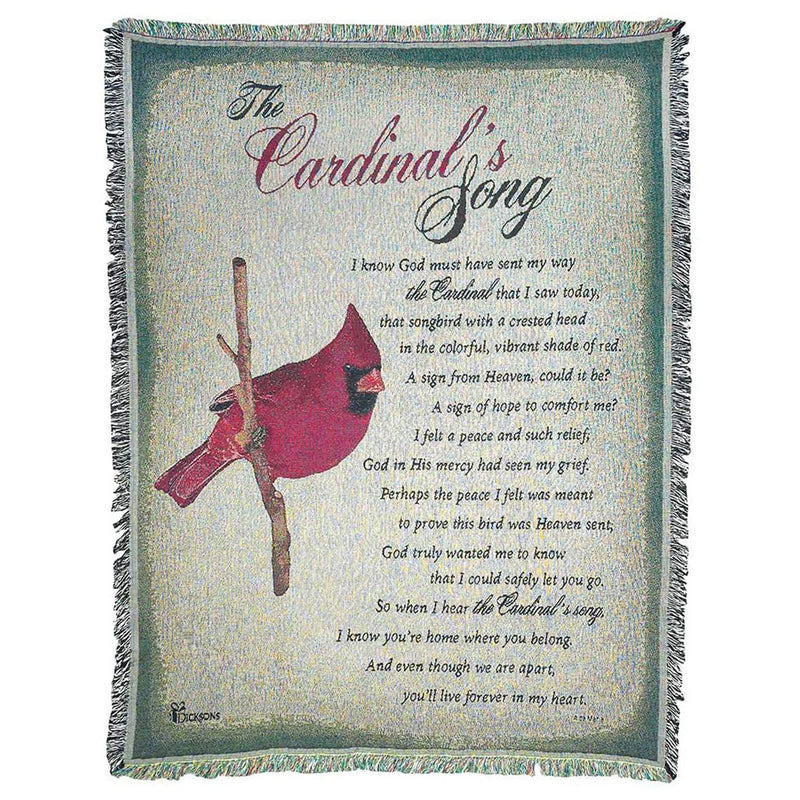 Dicksons The Cardinal's Song Poem on Green 52 x 68 All Cotton Tapestry Throw Blanket