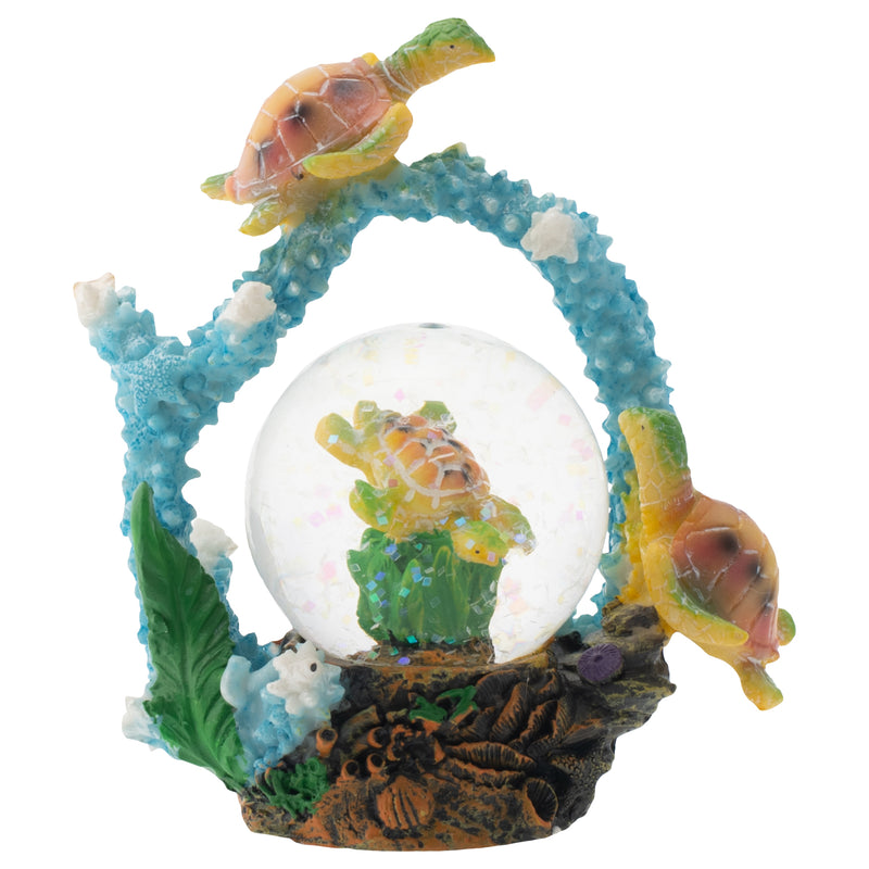 Front view of Swimming Sea Turtle Friends Figurine Glitter Snow Globe