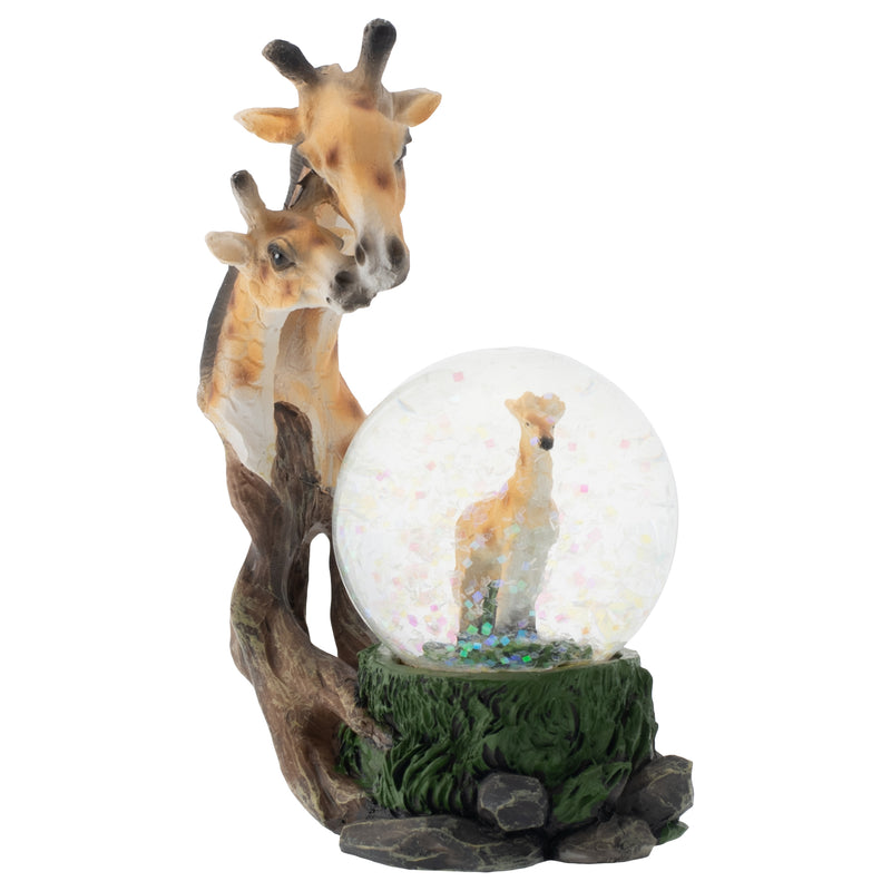 Front view of Giraffe Family on Plains Figurine Glitter Snow Globe