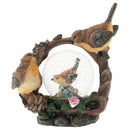 Front view of Yellow Sparrow Bird Family Figurine Glitter Snow Globe