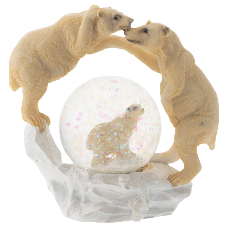 Front view of White Polar Bear Family Figurine Glitter Snow Globe
