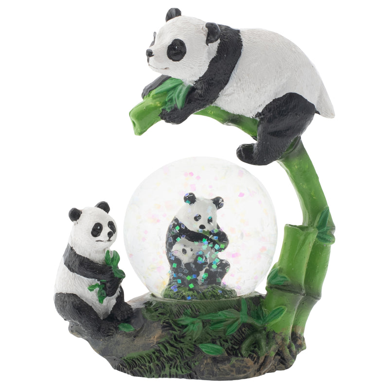 Front view of Panda Bear Family Figurine Glitter Snow Globe