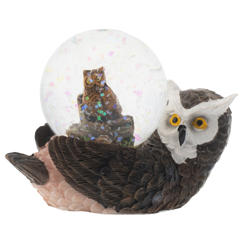 Front view of Mommy Owl and Owlet Figurine Glitter Snow Globe