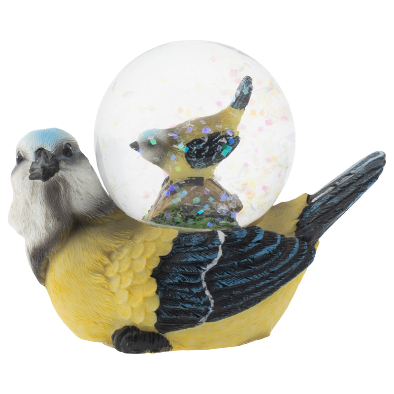 Front view of White Headed Mommy and Baby Bird Figurine Glitter Snow Globe