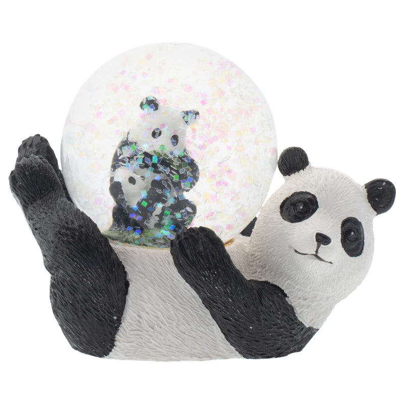 Front view of Panda Bear Mommy and Cub Figurine Glitter Snow Globe